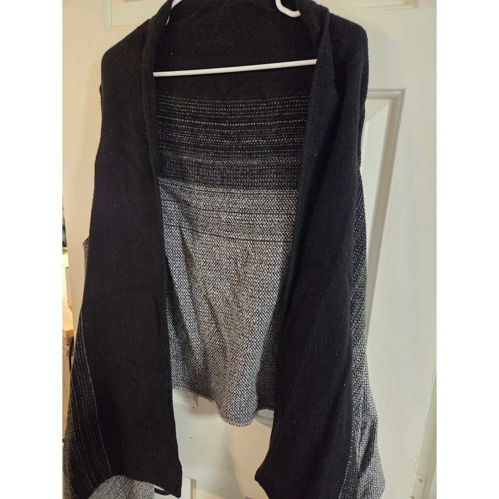 Black Grey Ombre Draped Open Front Sleeveless Knit Cardigan Vest
